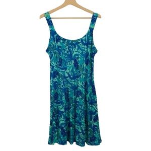 Rainbow Teal & Aqua Floral Mini Dress - Abstract Print - Size L